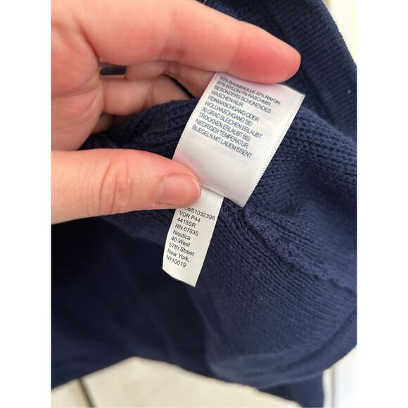 Nautica Navy Gray Colorblock Sweater Jacket Cardigan Gold Buttons, Sz Large - Picture 7 of 12